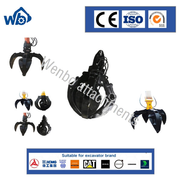 Excavator Spare Parts Hydraulic Garbage Grab 4 Claw Orange Peel Grapple for Sale 4